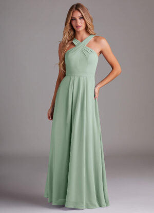 Elegant Floor-Length Bridesmaid Dress – Pleated Chiffon & A-Line Silhouette