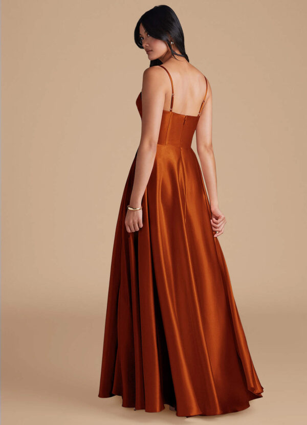 Metallic Satin Bridesmaid Dress – Cowl Neck & Slit