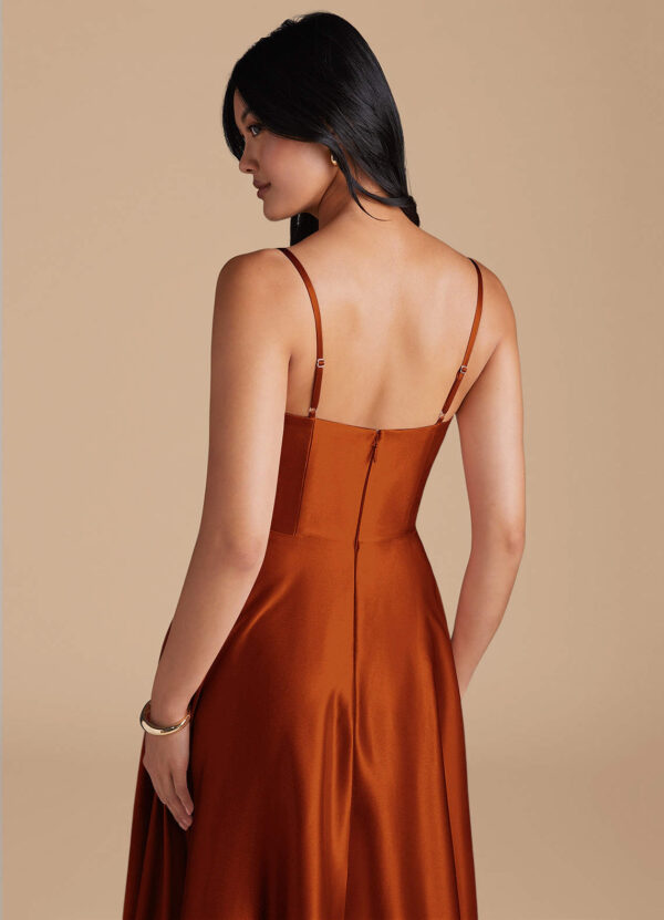 Metallic Satin Bridesmaid Dress – Cowl Neck & Slit