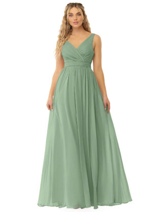 Elegant Chiffon Bridesmaid Dress – A-Line, Bow Back & V-Neck