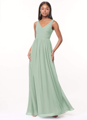 Elegant Bridesmaid Dress – Floor-Length, Pleated, V-Neck