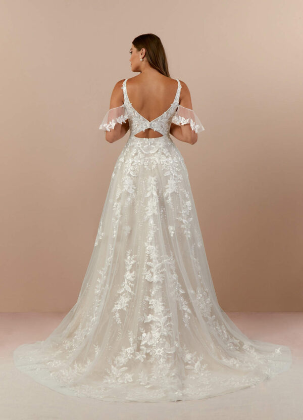 Sparkly A-Line Wedding Dress with 3D Lace & Chapel Train
