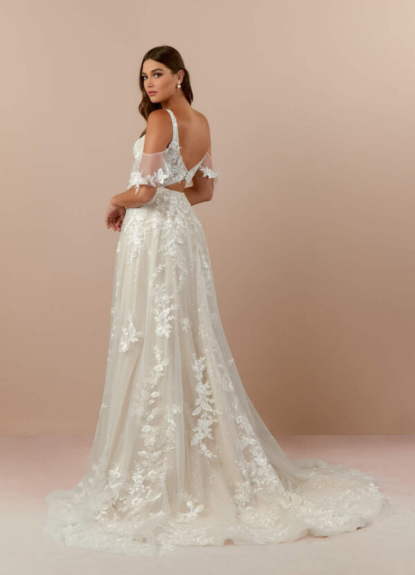 Sparkly A-Line Wedding Dress with 3D Lace & Chapel Train