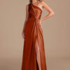 Elegant One-Shoulder Bridesmaid Dress – Metallic Satin & Pleated Design