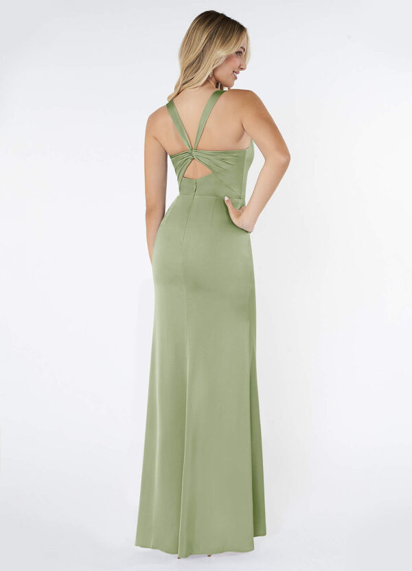 Custom Bridesmaid Dress – Square Neck, Leg Slit, Stretch Satin