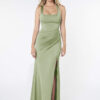 Custom Bridesmaid Dress – Square Neck, Leg Slit, Stretch Satin