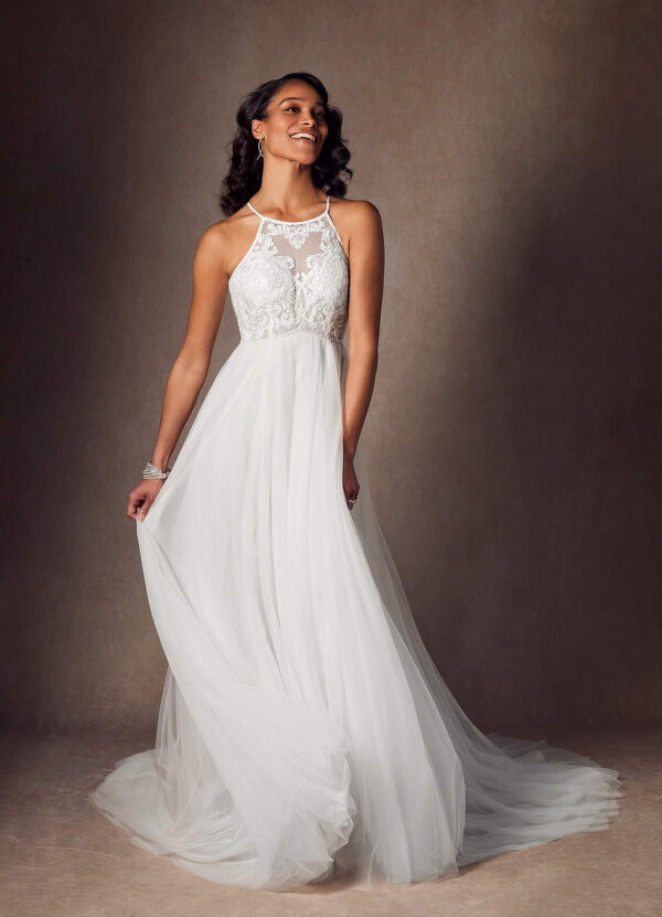 Elegant A-Line Custom Wedding Dress with Lace & Beaded Details