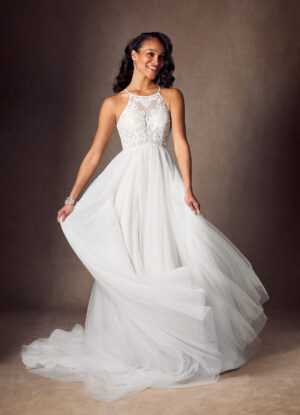 Elegant A-Line Custom Wedding Dress with Lace & Beaded Details