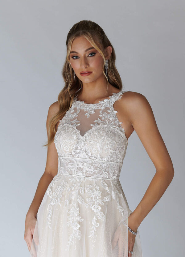 Elegant A-Line Custom Wedding Dress with Lace & Beaded Embellishments