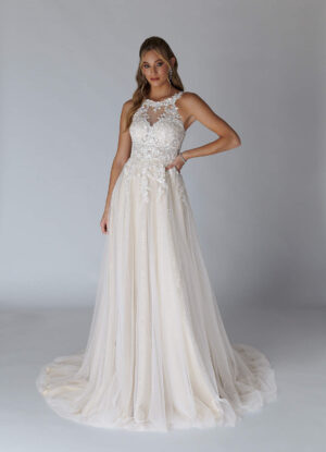 Elegant A-Line Custom Wedding Dress with Lace & Beaded Embellishments