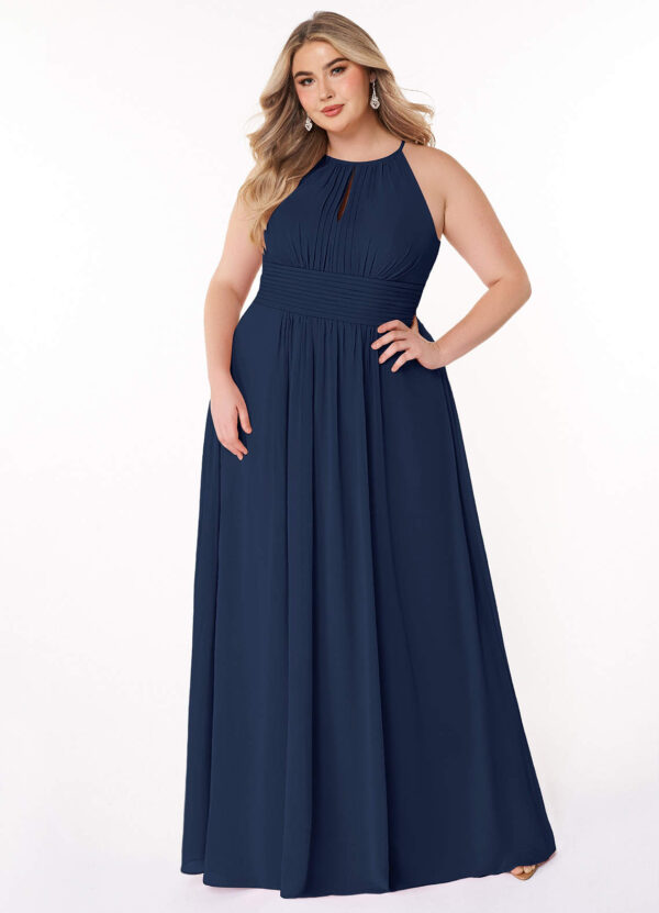 Elegant Bridesmaid Dress – A-Line, Halter Neck, Pleated Chiffon