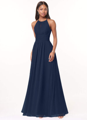 Elegant Bridesmaid Dress – A-Line, Halter Neck, Pleated Chiffon