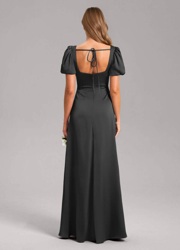 Custom Satin Bridesmaid Dress – Square Neck & Slit