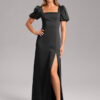 Custom Satin Bridesmaid Dress – Square Neck & Slit