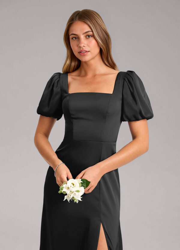 Custom Satin Bridesmaid Dress – Square Neck & Slit