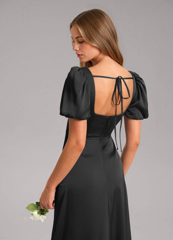 Custom Satin Bridesmaid Dress – Square Neck & Slit