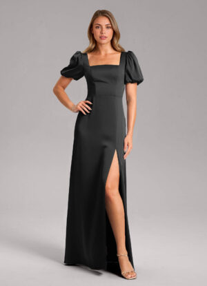 Custom Satin Bridesmaid Dress – Square Neck & Slit