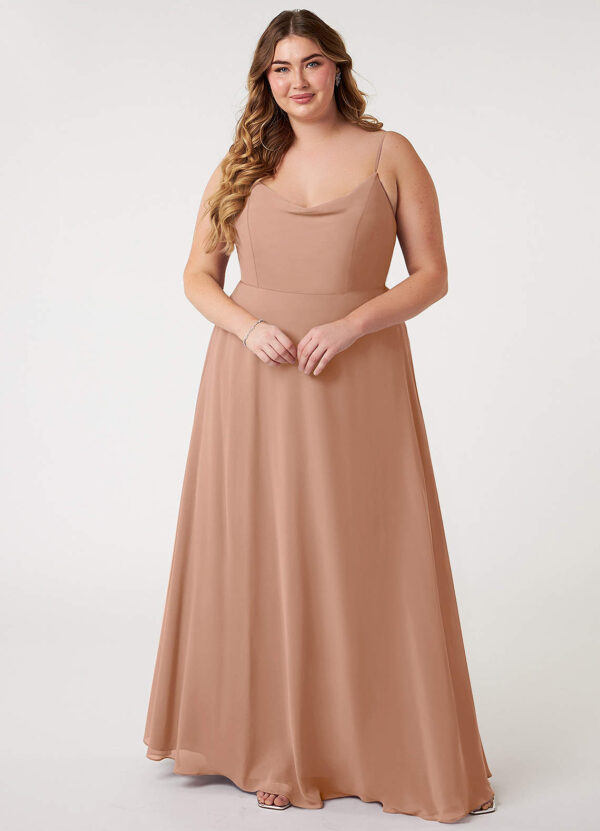 Elegant A-Line Bridesmaid Dress – Cowl Neckline & Spaghetti Straps