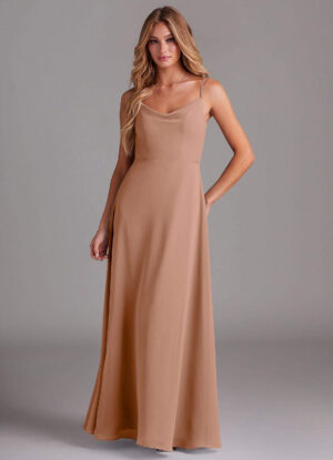 Elegant A-Line Bridesmaid Dress – Cowl Neckline & Spaghetti Straps