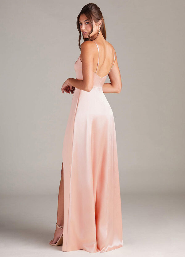 Elegant Bridesmaid Dress – Metallic Satin, V-Neck & Leg Slit