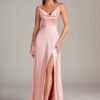 Elegant Bridesmaid Dress – Metallic Satin, V-Neck & Leg Slit