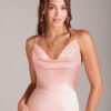 Elegant Bridesmaid Dress – Metallic Satin, V-Neck & Leg Slit
