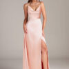Elegant Bridesmaid Dress – Metallic Satin, V-Neck & Leg Slit