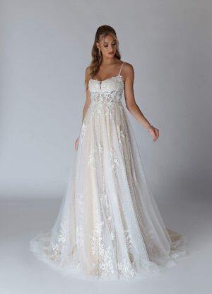 Sparkly A-Line Wedding Dress with 3D Floral & Beading