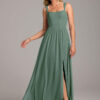 Elegant Bridesmaid Dress – Ruched Chiffon with Leg Slit