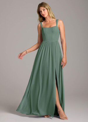Elegant Bridesmaid Dress – Ruched Chiffon with Leg Slit