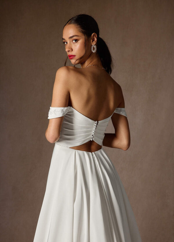 Elegant Off-Shoulder A-Line Wedding Dress with Lace & Beading