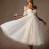 Tea-Length Off-Shoulder Tulle Wedding Dress