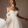 Tea-Length Off-Shoulder Tulle Wedding Dress