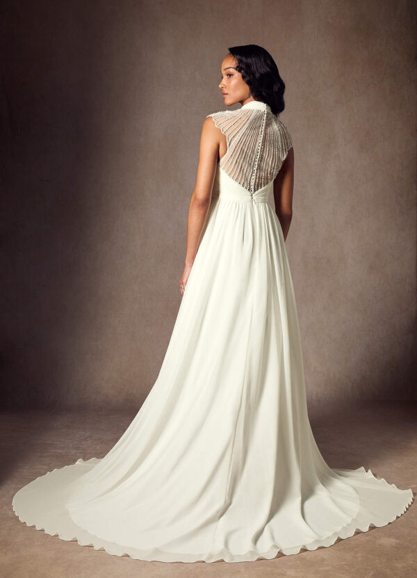 Vintage A-Line Wedding Dress with Beaded Detail & Chapel Train
