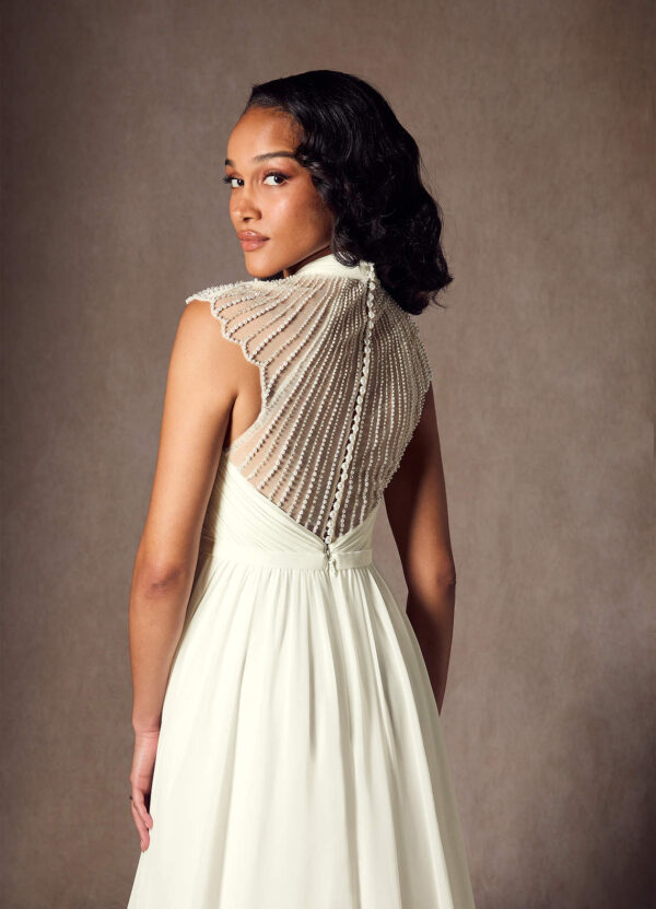 Vintage A-Line Wedding Dress with Beaded Detail & Chapel Train