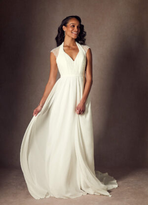 Vintage A-Line Wedding Dress with Beaded Detail & Chapel Train