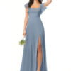 Elegant Bridesmaid Dress – Ruffle, Bow, A-Line Silhouette