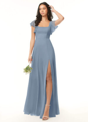 Elegant Bridesmaid Dress – Ruffle, Bow, A-Line Silhouette