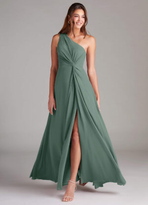 Elegant One-Shoulder Bridesmaid Dress – A-Line & Slit