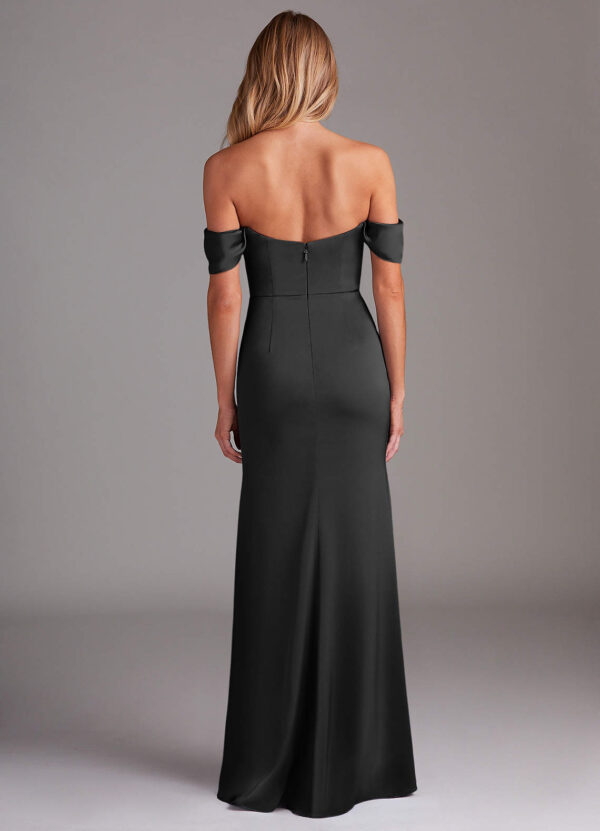 Off-Shoulder Bridesmaid Dress – Satin & Slit