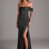 Off-Shoulder Bridesmaid Dress – Satin & Slit