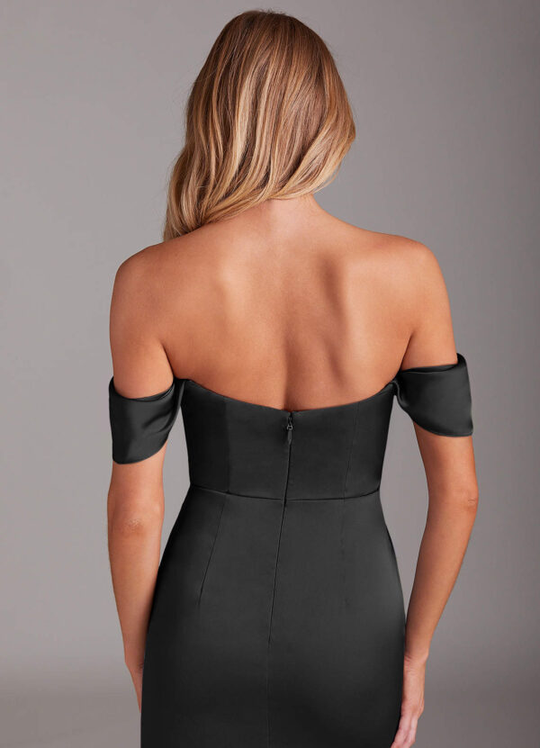 Off-Shoulder Bridesmaid Dress – Satin & Slit
