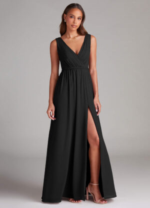 Elegant A-Line Bridesmaid Dress – V-Neck, Ruched & Pleated