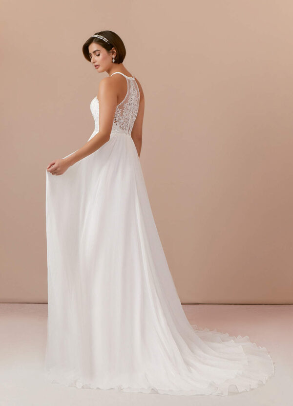 Elegant Custom Wedding Dress – A-Line, Lace, 3D Florals & Chapel Train