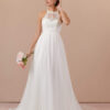 Elegant Custom Wedding Dress – A-Line, Lace, 3D Florals & Chapel Train