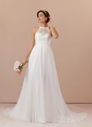 Elegant Custom Wedding Dress – A-Line, Lace, 3D Florals & Chapel Train