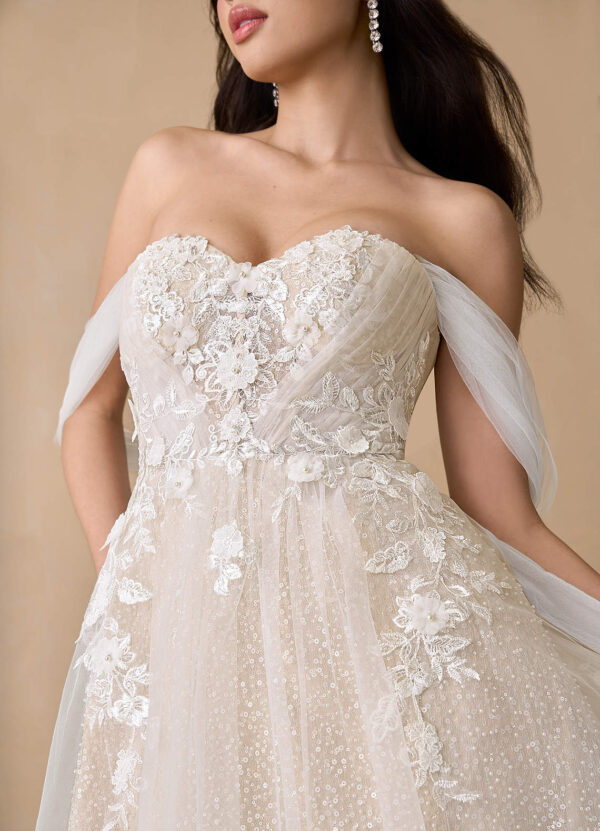 Sparkly Custom Wedding Dresses – Off the Shoulder, Beaded & Romantic