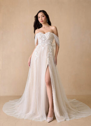 Sparkly Custom Wedding Dresses – Off the Shoulder, Beaded & Romantic