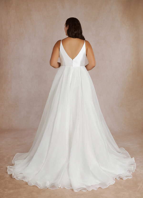 Elegant A-Line Wedding Dress with V-Neck & V-Back – Affordable & Customizable