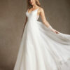 Elegant A-Line Wedding Dress with V-Neck & V-Back – Affordable & Customizable